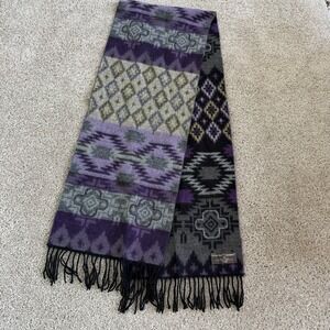 Softer Than Cashmere D&Y Southwest Geometric Fringe Scarf Purple Gray Taiwan